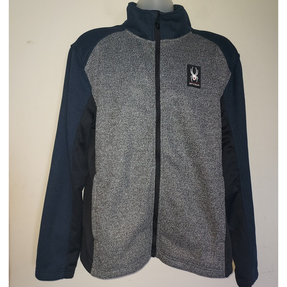 Spyder Men's Knit Jacket Large Full Zip Bandit Stryke Fleece Lined Blue Gray - Picture 1 of 6